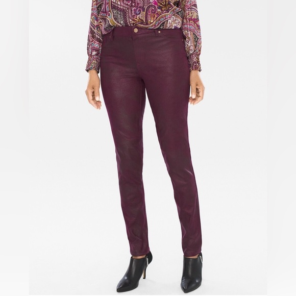 CHICO'S Faux Suede Knit  Pull-On Skinny Burgundy Pants Size 0‎ (S/4) NWT $99,00 - Picture 1 of 14